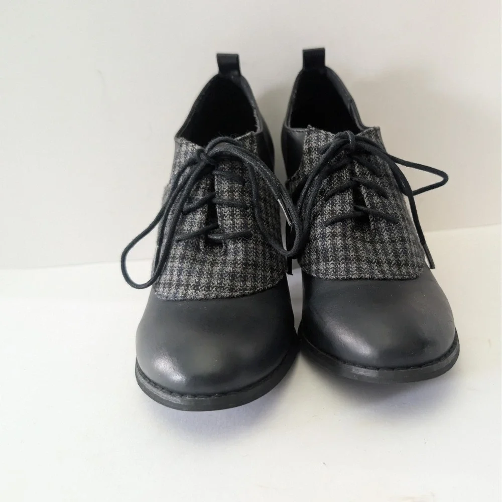 Restricted Womens Black Houndstooth Lace Up Oxford Block Heel Booties Size 6.5